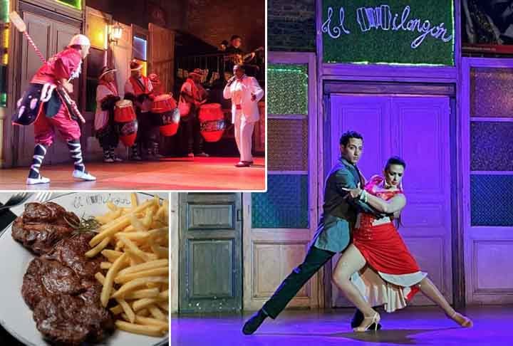 No restaurante El Milongón, o visitante pode assistir às apresentações de candombe, tango, milonga e folclore, os principais gêneros do Uruguai.