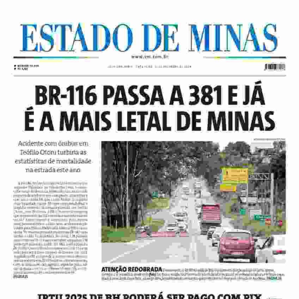 Confira a capa do Estado de Minas do dia 31/12/2024