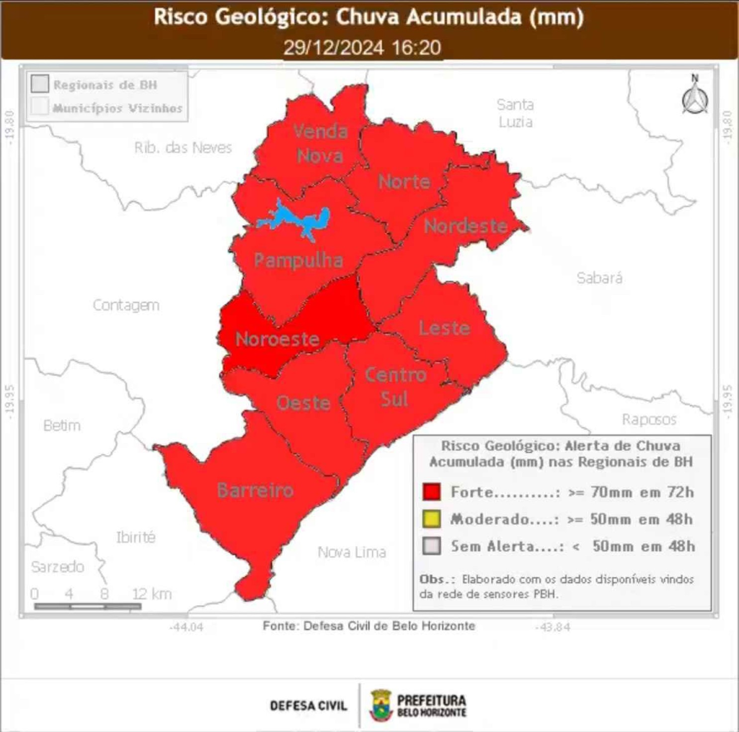 Todas as nove regionais da cidade estão sob alerta de risco geológico forte