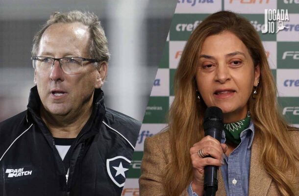 JULHO - Um mês agitado na vida do Botafogo. Primeiro, por conta do confronto entre John Textor, sócio majoritário da SAF do clube, e Leila Pereira, presidente do Palmeiras. Em pauta, as alegações do norte-americano sobre a manipulação no futebol brasileiro. Empoderada pela mídia esportiva, a dona da Crefisa perdeu as estribeiras e partiu para ofensas pessoais. Textor, no entanto, contra-atacou e processou a oponente na Justiça dos Estados Unidos - Foto: Vitor Silva/Botafogo e Cesar Greco/Palmeir