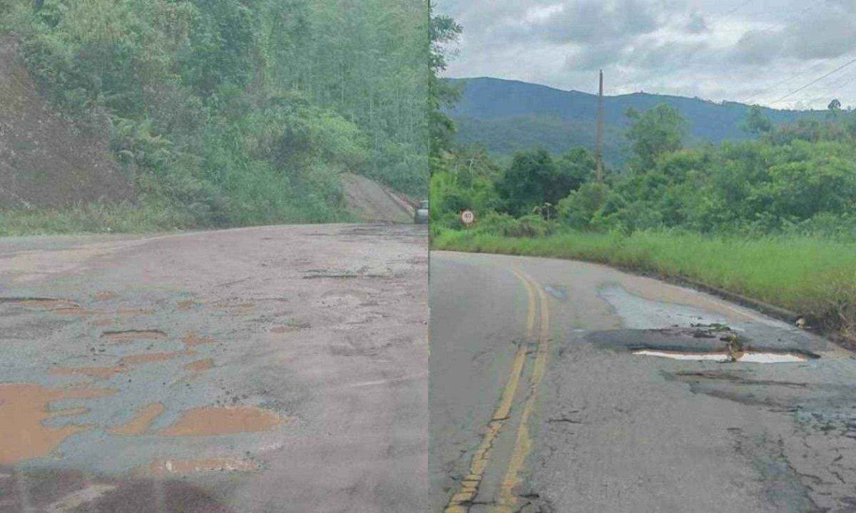Buracos na MG-129, próximo a Ouro Preto, uma passagem perigosa para os motoristas -  (crédito: Maria Lúcia Passos/EM/D.A Press)
