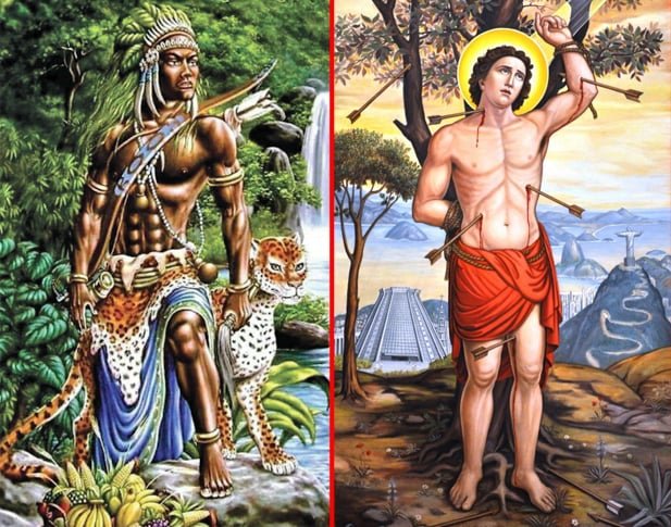 Oxóssi e São Sebastião: As duas divindades estão associadas à natureza, à caça e à proteção. Oxóssi é considerado o Orixá das matas, das florestas, dos animais selvagens e da caça. São Sebastião é conhecido como o padroeiro dos arqueiros, dos caçadores e dos atletas.