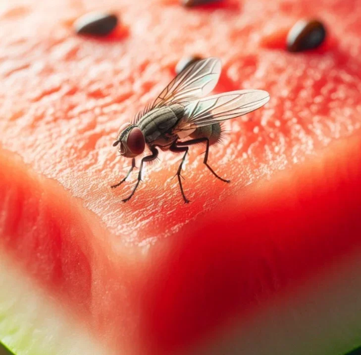 Atenção com moscas: Basta 1 segundo para risco de contaminação - Imagem gerada por inteligência artificial
