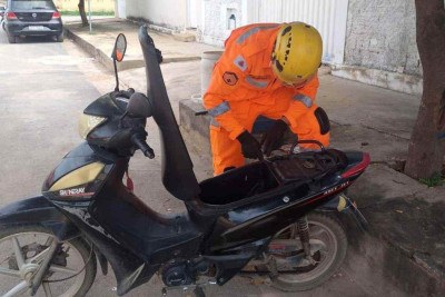 Os bombeiros resgataram a serpente que se escondeu na estrutura de moto -  (crédito: CBMMG)