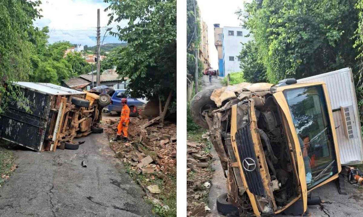 O motorista ficou preso embaixo do caminhão -  (crédito: Divulgação/Corpo de Bombeiros)