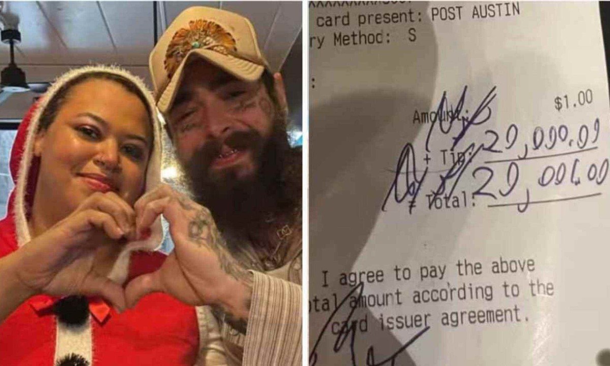 Post Malone deu mais de R$ 100 mil em gorjeta para garçonete -  (crédito: Reprodução  / redes sociais)