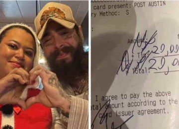 Post Malone deu mais de R$ 100 mil em gorjeta para garçonete -  (crédito: Reprodução  / redes sociais)