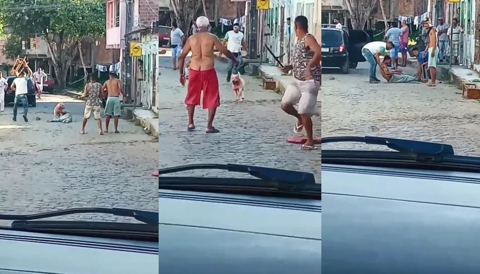 Um pitbull solto na rua, sem coleira de identificação, atacou um homem na cidade de Gandu, no sul da Bahia, aterrorizando quem via a cena. O homem foi hospitalizado. 