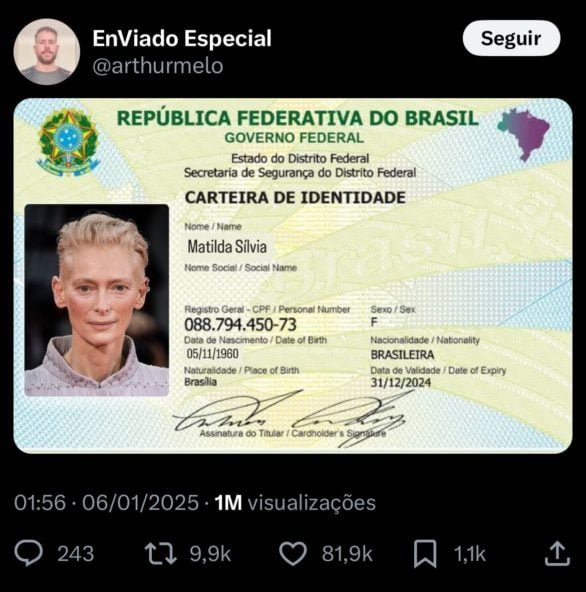 Os internautas brasileiros ficaram tÃ£o empolgados com a reaÃ§Ã£o de Swinton que a atriz 