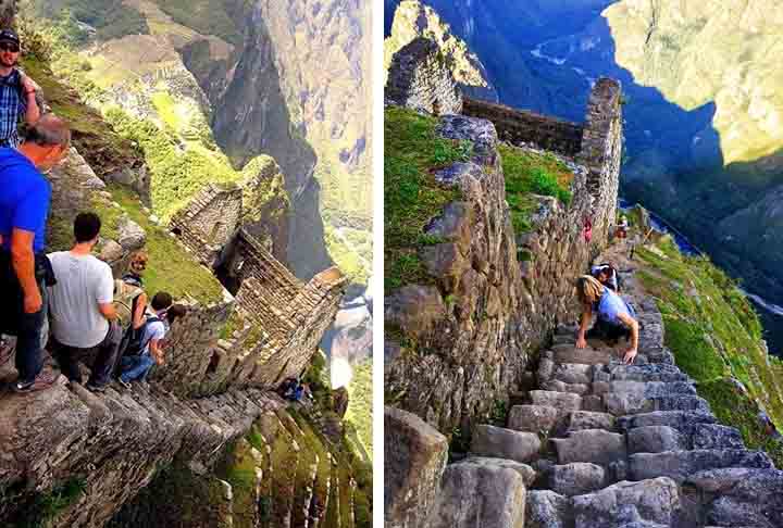 Escadaria das Lajes, Machu Picchu, Peru: Cerca de 1.600 degraus de pedra levam ao santuário inca, criado no século XV. O acesso é feito por trilhas e guarda importância arqueológica e espiritual incomparável.
