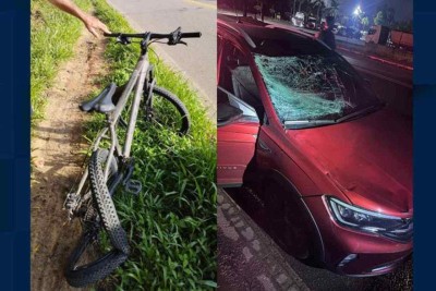 Imagem mostra como ficou a bicicleta e o carro  -  (crédito: PRF/Divulgação)