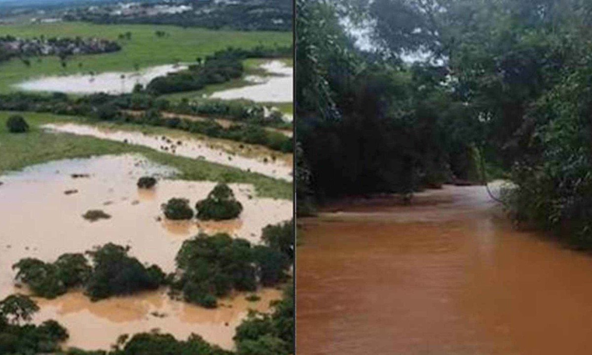 Unaí, no Noroeste de Minas, enfrenta transtornos em decorrência das fortes chuvas que atingem o município -  (crédito: Reprodução/Redes sociais)