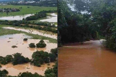 Unaí, no Noroeste de Minas, enfrenta transtornos em decorrência das fortes chuvas que atingem o município -  (crédito: Reprodução/Redes sociais)