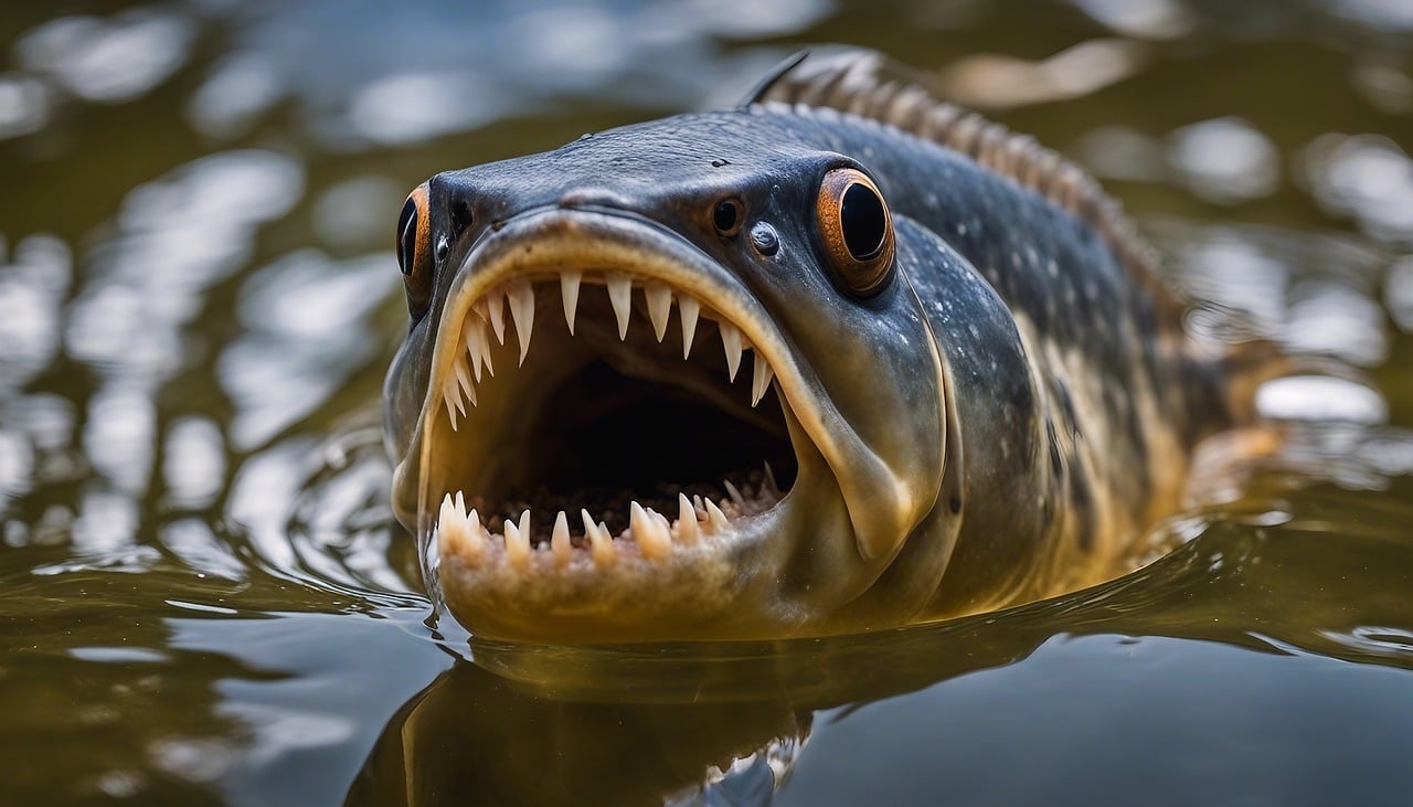 As piranhas são peixes carnívoros conhecidos por seus dentes afiados e pela mordida poderosa. Elas pertencem à família Characidae e têm uma grande fama de aterrorizantes. 