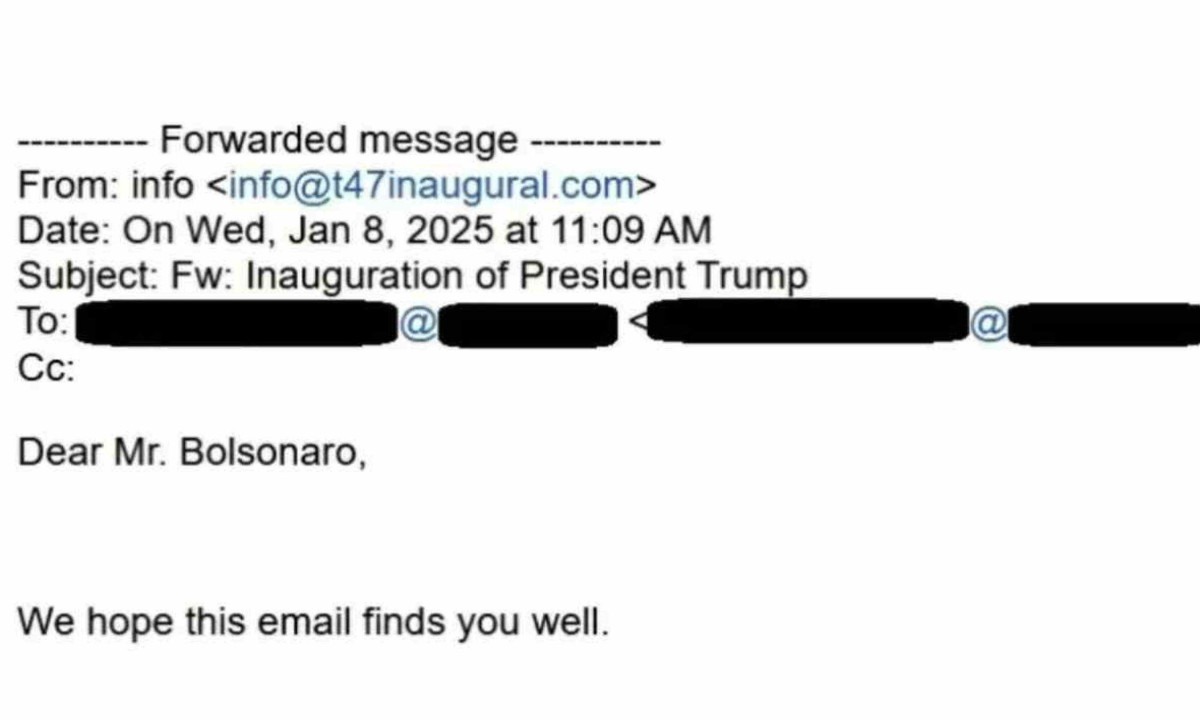 E-mail que Eduardo Bolsonaro teria recebido em convite do pai para a posse de Trump