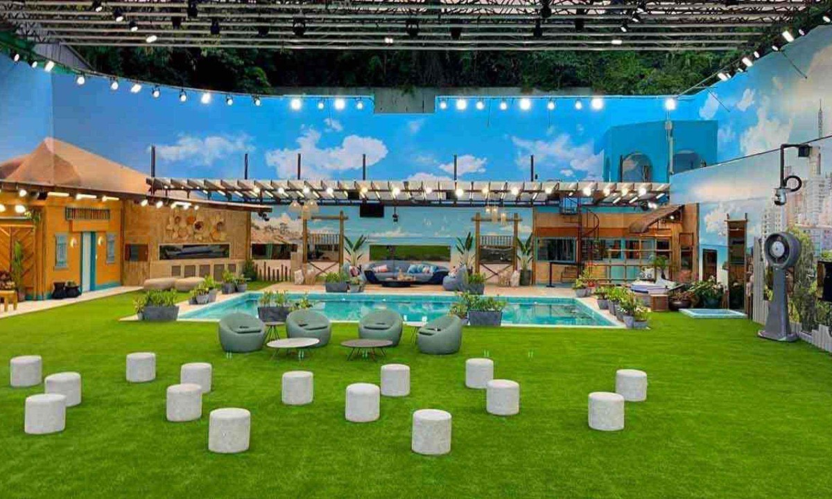 Vista geral do gramado e da piscina da casa do "Big brother Brasil" 2025 -  (crédito: Helvécio Carlos/EM/D.A Press)