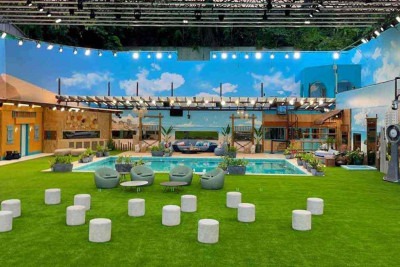 Vista geral do gramado e da piscina da casa do "Big brother Brasil" 2025 -  (crédito: Helvécio Carlos/EM/D.A Press)