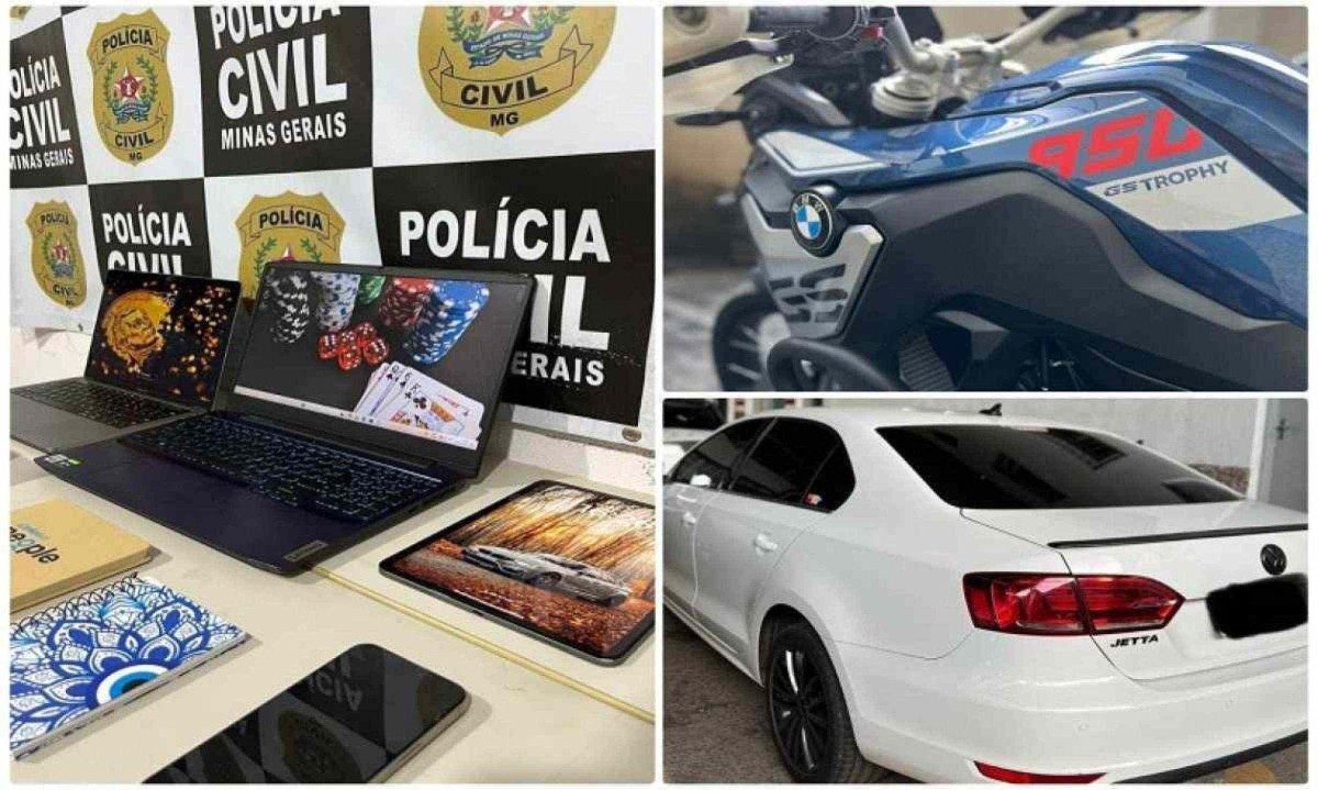 Computador, moro importada e carro de luxo foram apreendidos pela Polícia Civil -  (crédito: PCMG)