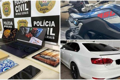 Computador, moro importada e carro de luxo foram apreendidos pela Polícia Civil -  (crédito: PCMG)