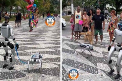 Robô passeia com cachorro-robô -  (crédito: Reprodução / redes sociais)