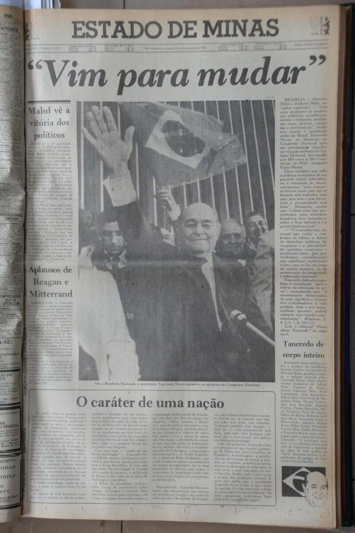 Capa EM um dia após eleição de Tancredo Neves