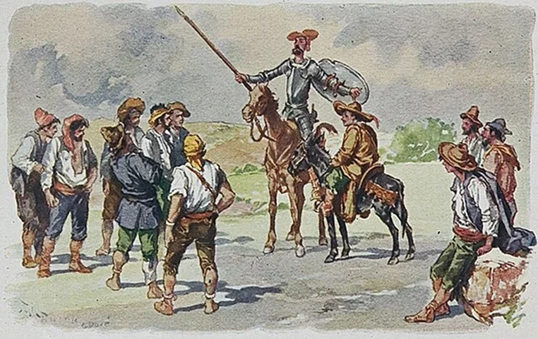 Cervantes - enquanto narra os feitos do Cavaleiro da Triste Figura - satiriza os preceitos que estavam nas histórias fantasiosas dos heróis. 