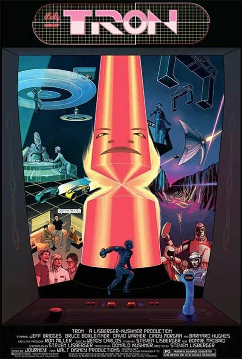 “Tron” (1982): O filme segue Kevin Flynn (Jeff Bridges), um programador de computador que é digitalizado num mundo virtual chamado 