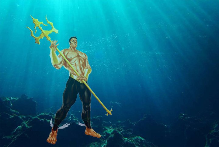 Outros personagens aquáticos também utilizaram o tridente como arma e poder, É o caso do Aquaman, um super-herói, criado nos anos de 1940, das histórias em quadrinhos americanas da DC Comics. 
