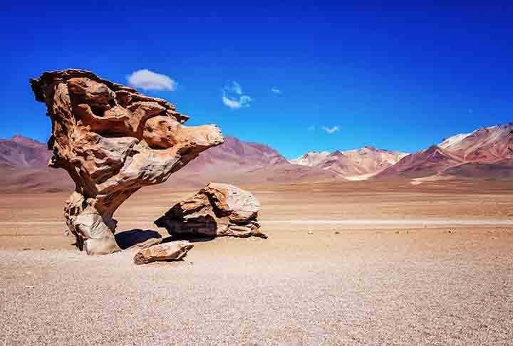 Uma delas Ã© a famosa Ãrvore de Pedra (Ãrbol de Piedra), uma rocha esculpida pelos ventos que se assemelha a uma Ã¡rvore. 