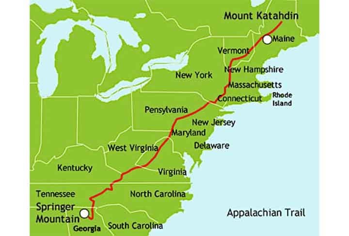 A cordilheira dos Apalaches tem 2.400 km de extensão e passa por estados americanos desde o Alabama até o Maine e se estende até a Terra Nova e Labrador, no Canadá. 