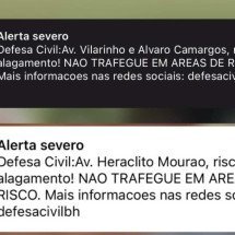 Defesa Civil emite dois alertas severos no celular de moradores de BH - Reprodução