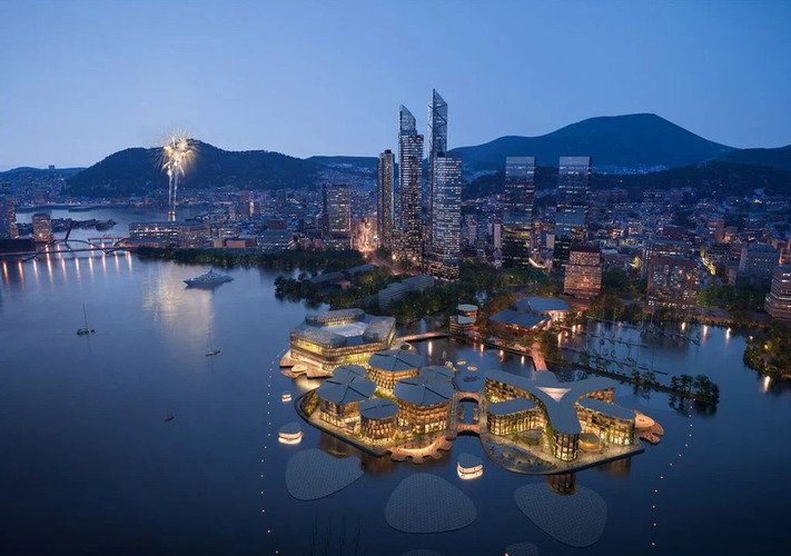 O projeto na Coreia do Sul envolve o Programa das Nações Unidas para Assentamentos Humanos, conhecido como ONU-Habitat, o estúdio de arquitetura BIG (Bjarke Ingels Group) e a empresa de tecnologia Oceanix, que projeta e constrói infraestruturas flutuantes, visando à urbanização sustentável. 