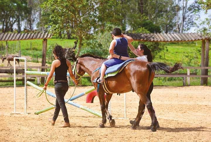A Equoterapia é um método de reabilitação que utiliza o cavalo em uma abordagem interdisciplinar, unindo saúde, educação e equitação, para auxiliar no desenvolvimento dos pacientes. 