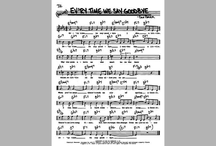 “Ev’ry time we say goodbye” faz parte do rol de canções de Cole Porter que se tornaram clássicos do cancioneiro norte-americano.