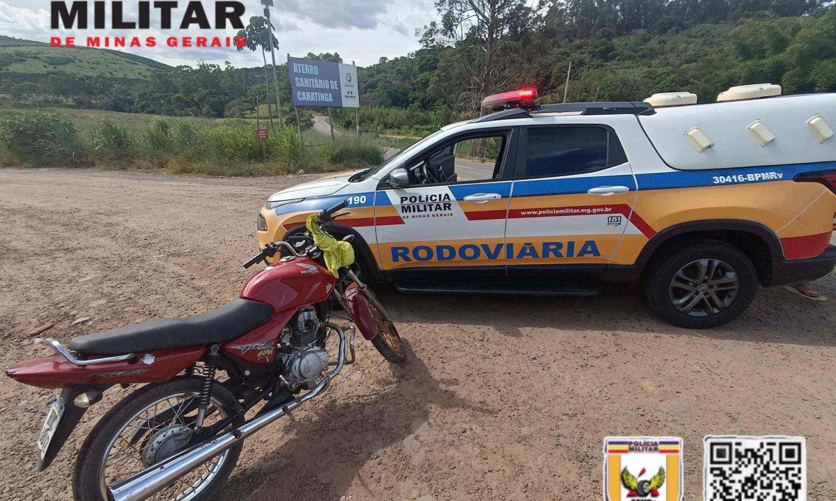 O motociclista foi abordado depois de opera&ccedil;&atilde;o de cerco e bloqueio da rodovia MG-329, no munic&iacute;pio de Caratinga, no Vale do Rio Doce -  (crédito: PMRv)