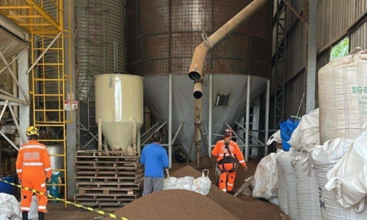 A v&iacute;tima ficou com o p&eacute; esquerdo preso na parte inferior do silo e foi completamente soterrado -  (crédito: CBMMG)