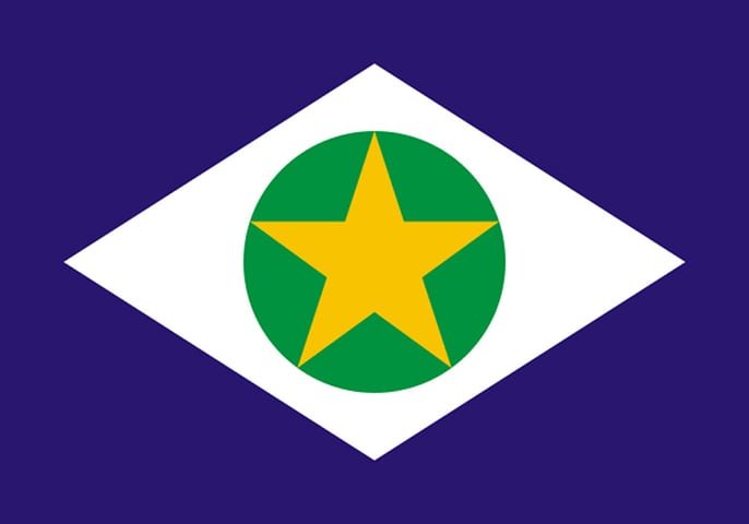 Mato Grosso (MT) - Adoção: 31 de janeiro de 1890. Representação: O verde representa as florestas, o azul a justiça, o branco a paz, e a estrela a capital Cuiabá.