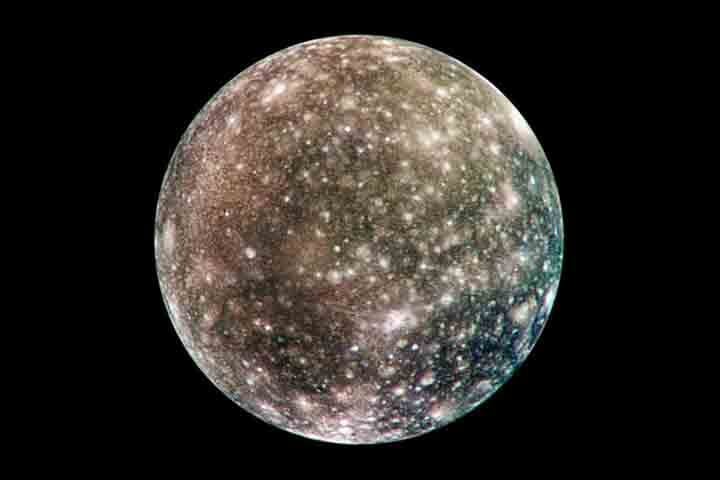 CALISTO  orbita o planeta Júpiter e foi descoberta por Galileo em 1610. É a terceira maior lua do Sistema Solar .