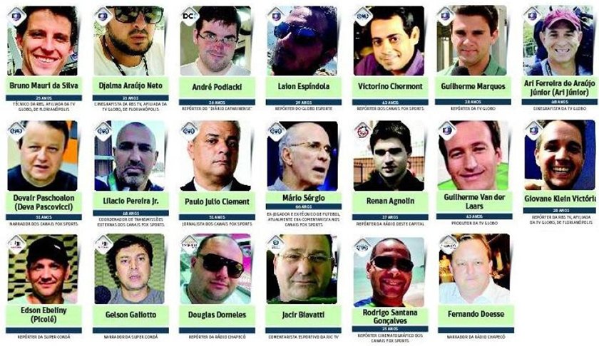 Eram seis jornalistas da Fox,  3 da TV Globo,  um do GloboEsporte.com, quatro da RBS, dois da Rádio Super Condá, dois da Rádio Chapecó, um da Rádio Vang e da RIC TV (afiliada da TV Record) e um da Rádio Oeste.