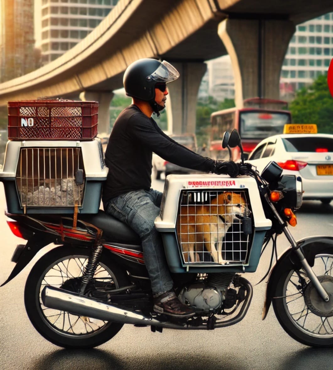 E mais uma informação importante: Levar animal em moto é proibido em qualquer circunstância. O CTB proíbe isso mesmo que os pets estejam em caixas específicas para esse fim. A justificativa é que a fixação do objeto é complicada e a movimentação do animal representa um risco para ele e para o motociclista - inclusive pondo em perigo outras pessoas na rua. 