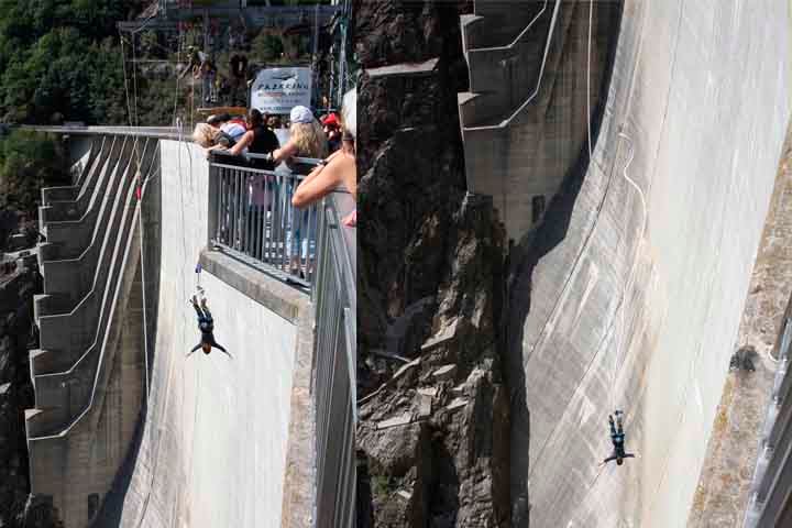 Barragem de Contra, SuÃ­Ã§a: Conhecida tambÃ©m como barragem de Verzasca, ganhou notoriedade ao aparecer na abertura do filme Goldeneye, do agente secreto 007. Na cena, James Bond escapa saltando de 220 metros de altura, preso por um elÃ¡stico, com a vista dos Alpes suÃ­Ã§os.