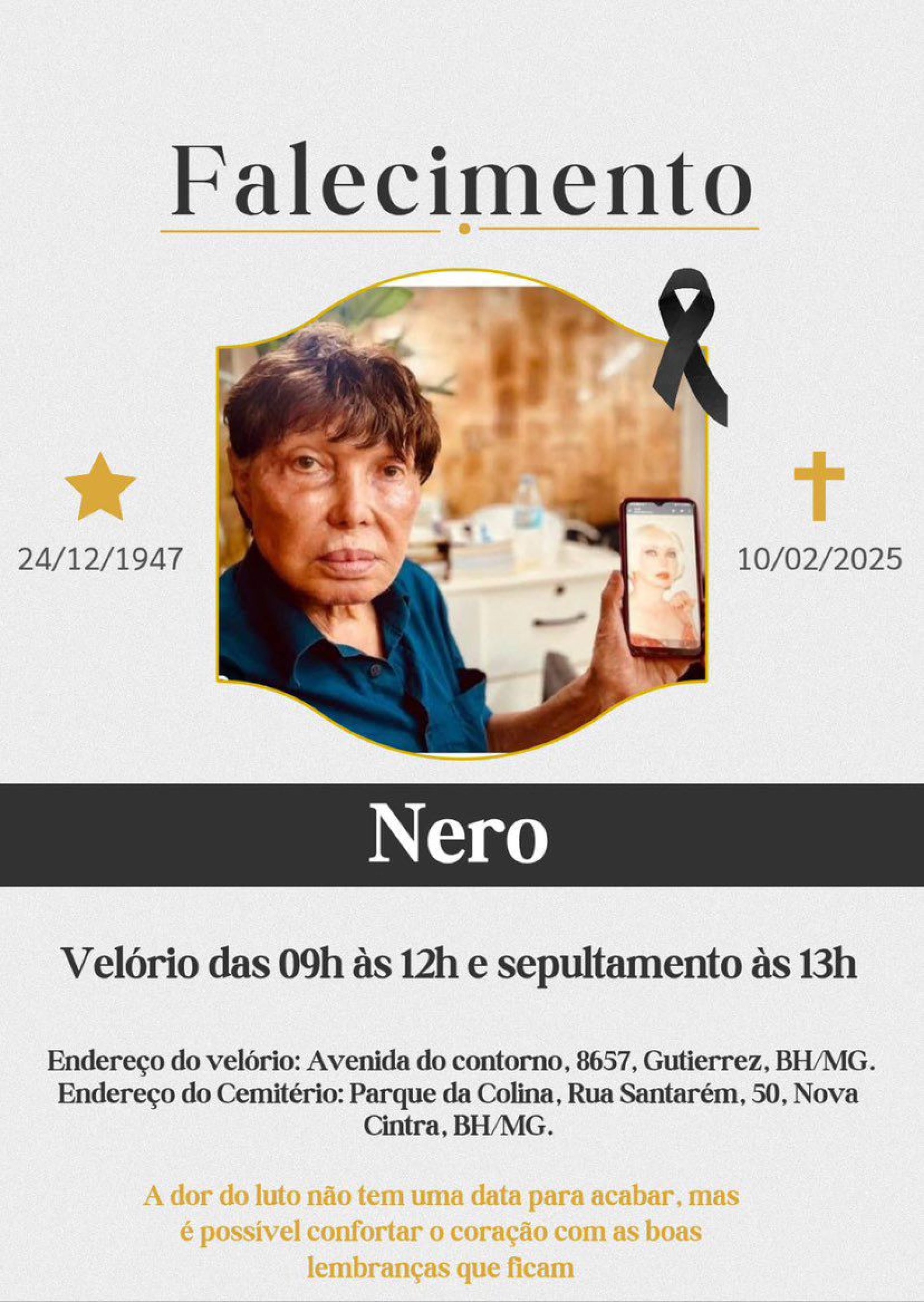 Informações sobre velório e sepultamento de Nero, cabeleireiro que abriu o primeiro salão unissex em BH