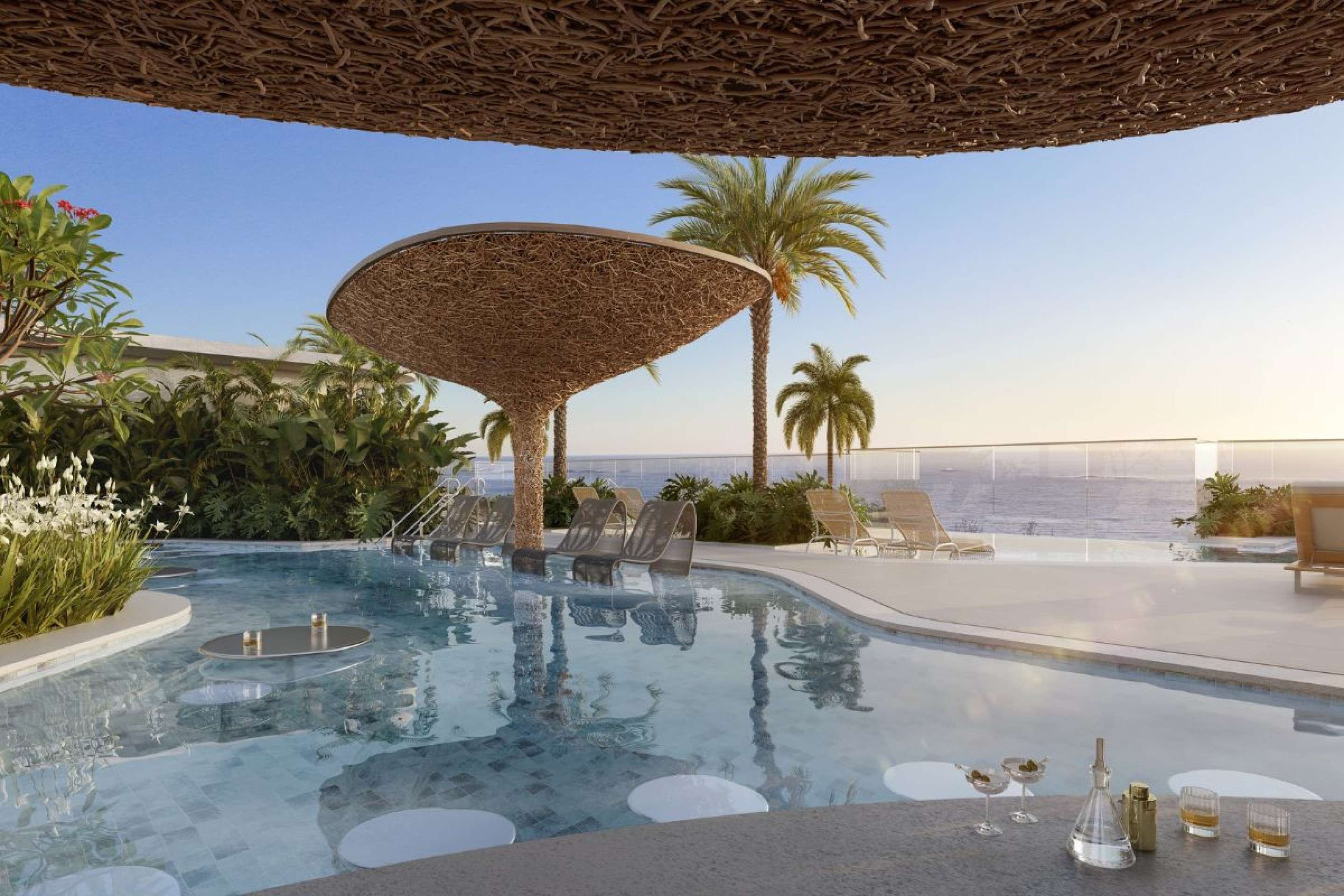 Imagem da piscina na parte superior no edifício