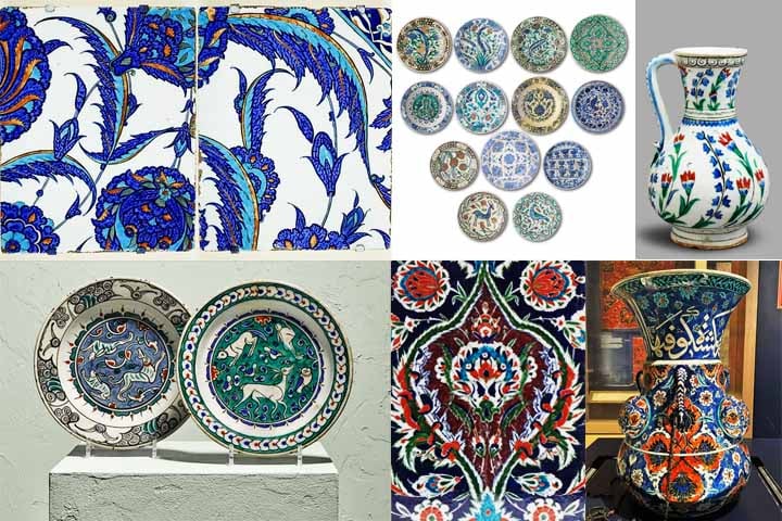 Iznik, Turquia - CÃ©lebre por sua cerÃ¢mica decorada com motivos geomÃ©tricos e florais, especialmente durante o perÃ­odo otomano. A cidade desenvolveu sua porcelana Ãºnica entre os sÃ©culos 15 e 17, mantendo prestÃ­gio por suas tÃ©cnicas de pintura minuciosas e cores vibrantes.
