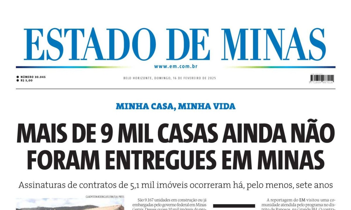 Confira a capa do Estado de Minas do dia 16/02/2025 - (crédito: Estado de Minas)