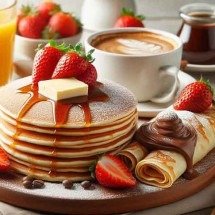 Panquecas e crepes: saiba a diferença entre essas delícias -  Imagem gerada por Inteligência artificial através do aplicativo Microsoft Designer