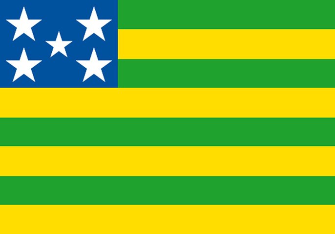 GoiÃ¡s (GO) - AdoÃ§Ã£o: 30 de julho de 1919.RepresentaÃ§Ã£o: O verde e amarelo remetem ao Brasil, enquanto as estrelas simbolizam a paz e a uniÃ£o do estado.
