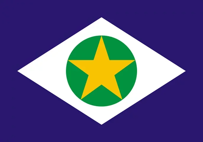 Mato Grosso (MT) - Adoção: 31 de janeiro de 1890. Representação: O verde representa as florestas, o azul a justiça, o branco a paz, e a estrela a capital Cuiabá.