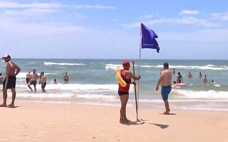 Os guarda-vidas fincaram atÃ© bandeiras azuis nas praias - entre elas, a CapÃ£o da Canoa - para alertar sobre o perigo. 