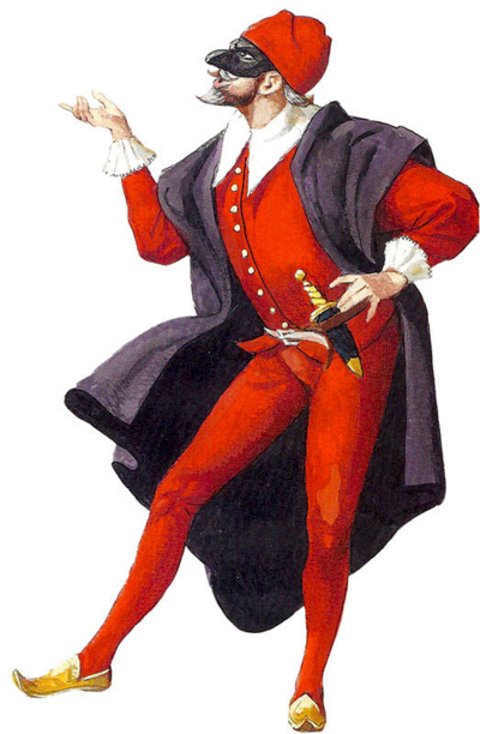 Entre as outras figuras nas encenações aparecia o Pantaleão, um comerciante avarento e desajeitado que era patrão dos serviçais e vivia sendo debochado por eles. Havia ainda o Doutor, um intelectual exibicionista, e o Capitão, oficial que fingia valentia, entre outros
